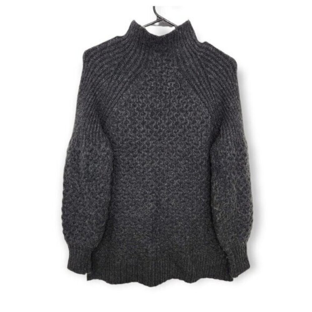 Anthropologie Alpaca Blend Turtleneck Fisherman Cable Balloon‎ Sleeve Sweater XS